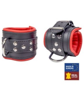 Menottes Rembourrées en cuir pour les poignets Noir-Rouge- Menottes en stock sur Fun et plaisirs