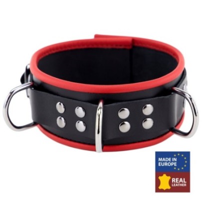 Collier en cuir avec 3 Anneaux D Rouge- Colliers & Laisses en stock sur Fun et plaisirs