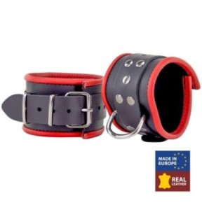 Menottes en cuir pour les chevilles Noir-Rouge- Menottes en stock sur Fun et plaisirs