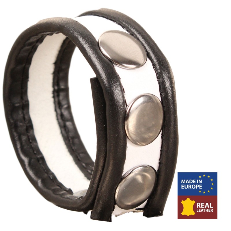 Cockring en cuir - Noir/Blanc- 3 pressions Cockring en cuir - Noir/Blanc- 3 pressions
