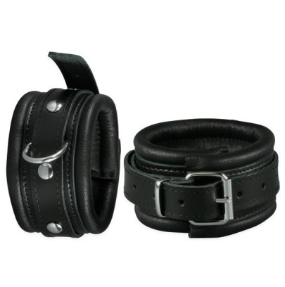 Menottes de chevilles en cuir 5cm Noir- Menottes en stock sur Fun et plaisirs