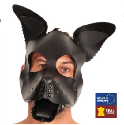 PUPPY MASQUE EN CUIR NOIR + SET LANGUE ET OREILLES NOIR- Puppy Play