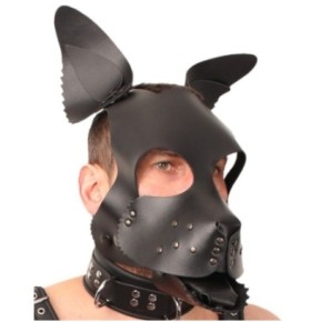 PUPPY MASQUE EN CUIR NOIR + SET LANGUE ET OREILLES NOIR