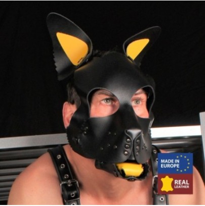 Véritable Masque en cuir PUPPY Jaune- Puppy Play