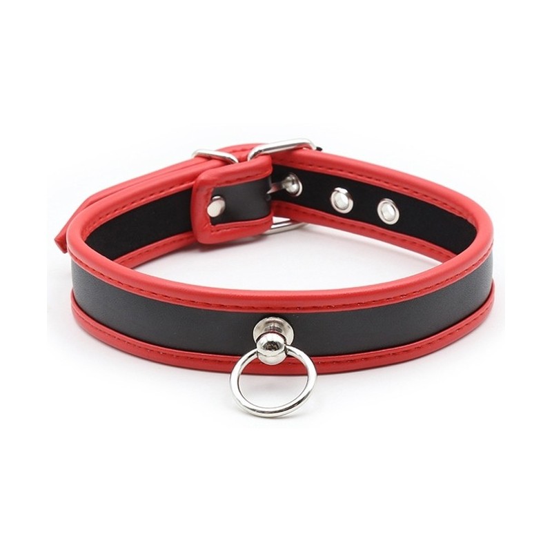 Collier O Ring Simili Noir-Rouge