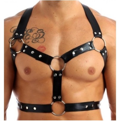 Harnais lanières Fines Thin Chest Simili Noir- Harnais Homme en stock sur Fun et plaisirs