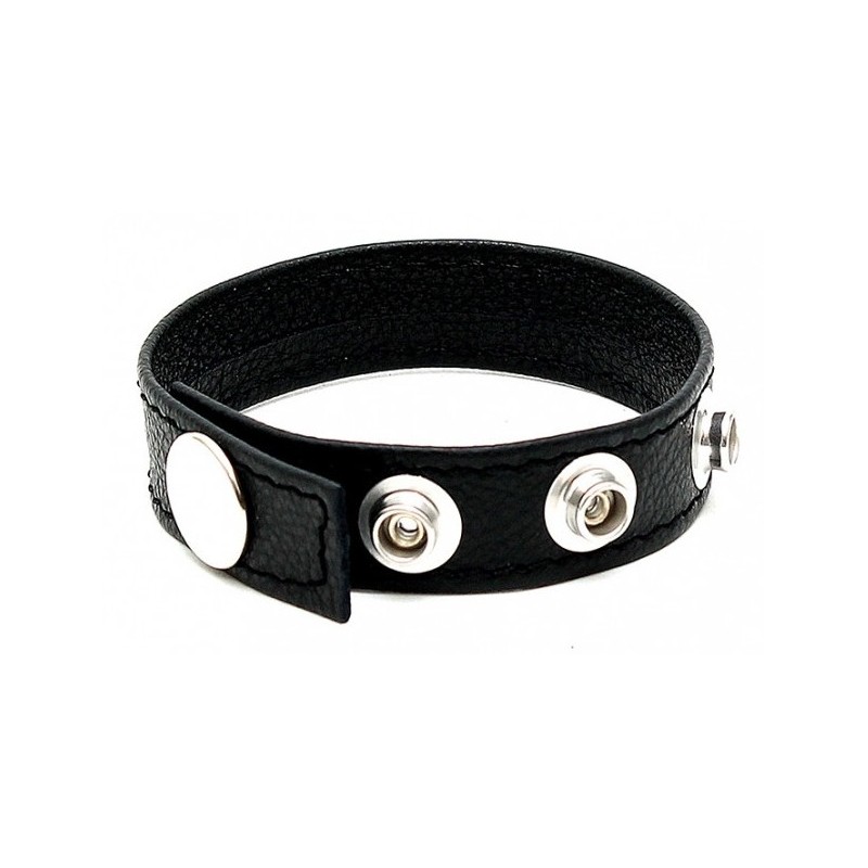 Cockring en cuir Luxe 4 pressions Noir