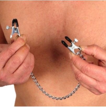 Pinces à seins métalliques avec chaine- Pinces à Seins en stock sur Fun et plaisirs