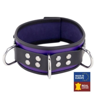 Collier en cuir 3 Anneaux D Violet-Noir- Colliers & Laisses en stock sur Fun et plaisirs