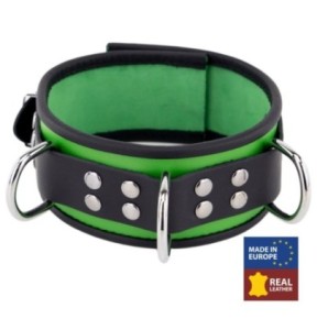 Collier en cuir 3 Anneaux D Vert-Noir- Colliers & Laisses en stock sur Fun et plaisirs