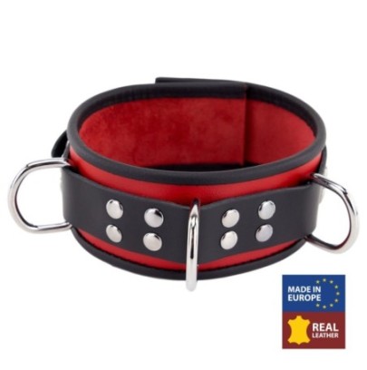 Collier en cuir 3 Anneaux D Rouge-Noir- Colliers & Laisses en stock sur Fun et plaisirs