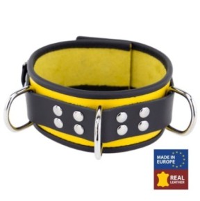 Collier en cuir 3 Anneaux D Jaune-Noir- Colliers & Laisses en stock sur Fun et plaisirs