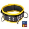 Collier en cuir - 3 anneaux D - Noir/ Jaune