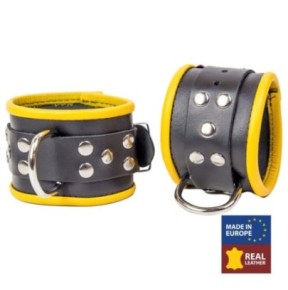 Menottes en cuir pour Chevilles Noir-Jaune- Menottes en stock sur Fun et plaisirs