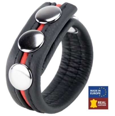 Cockring en cuir 3 Pressions Noir-Rouge- Cockrings Cuirs en stock sur Fun et plaisirs