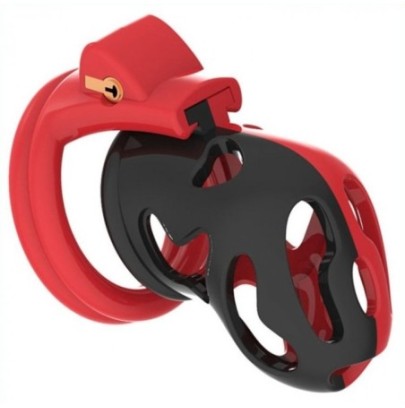 Cage de chasteté Dinoz 6.5 x 3cm Noir-Rouge- Cages de Chasteté en stock sur Fun et plaisirs