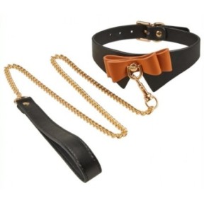 Collier et Laisse Butler Noir et Marron- Colliers & Laisses en stock sur Fun et plaisirs