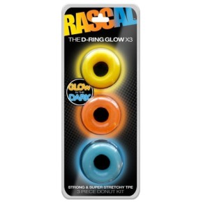 Lot de 3 Cockrings colorés D-Ring Glow