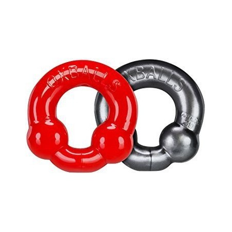 Pack Cockrings Ultraballs Oxballs Gris - Rouge- Cockrings Flexibles en stock sur Fun et plaisirs