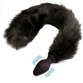 Plug Queue vibrant Fox Tail Vibe 6.5 x 3.2cm - Queue 40cm Noire- Plugs Vibrants en stock sur Fun et plaisirs