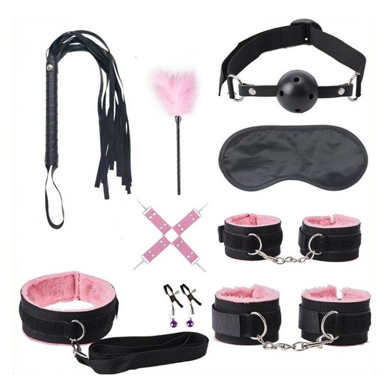 Coffret Bdsm Hemming Noir-Rose 9 Pièces