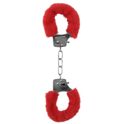 Menottes Pleasure Furry Rouges- Menottes en stock sur Fun et plaisirs