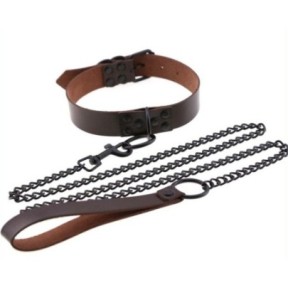 Collier-Laisse punk Marron- Colliers & Laisses en stock sur Fun et plaisirs