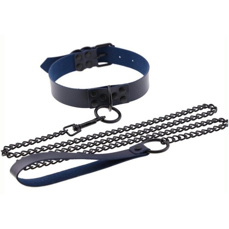 Collier-Laisse Punk Bleu marine