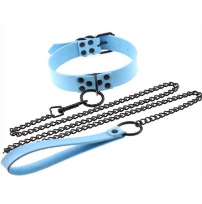 Collier-Laisse Punk Bleu ciel- Colliers & Laisses en stock sur Fun et plaisirs