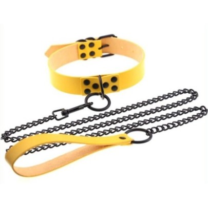 Collier-Laisse Punk Jaune- Colliers & Laisses en stock sur Fun et plaisirs