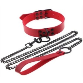 Collier-Laisse Punk Rouge- Colliers & Laisses en stock sur Fun et plaisirs