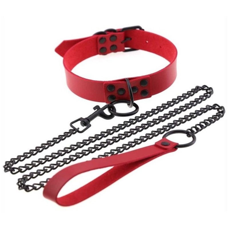 Collier-Laisse Punk Rouge