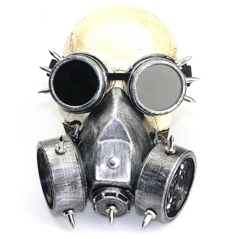 Masque à gaz et lunettes Rivets Silver Argenté