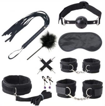 Kit Bondage Push 9 pièces Noir- Kit SM en stock sur Fun et plaisirs