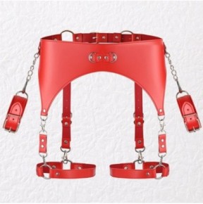 Ceinture Porte-Jarretelles et Menottes Rouge- Harnais Femme en stock sur Fun et plaisirs