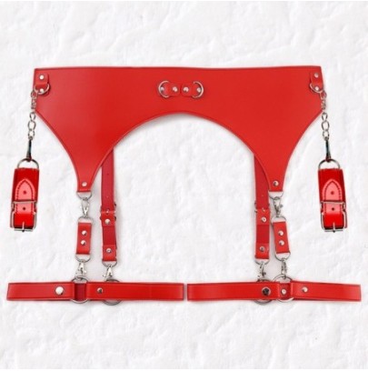 Ceinture Porte-Jarretelles et Menottes Rouge