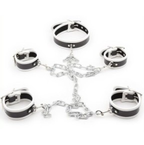 Set de restriction Collier et menottes Noir-Blanc- Bondage & Attaches en stock sur Fun et plaisirs