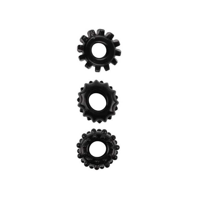 Lot de 3 Cockrings souples Gear Up Noirs