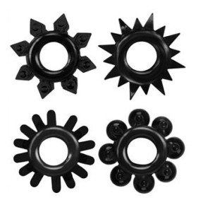 Lot de 4 Cockrings souples Ring Stars Noirs- Cockrings Flexibles en stock sur Fun et plaisirs