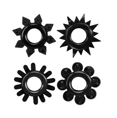 Lot de 4 Cockrings souples Ring Stars Noirs- Cockrings Flexibles en stock sur Fun et plaisirs