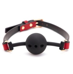 Bâillon Boule Liny Thin Noir-Rouge- Baillons BDSM en stock sur Fun et plaisirs