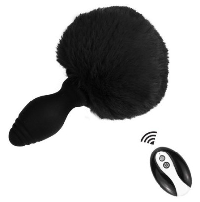 Plug vibrant avec Pompon Tailyvibe 6.5 x 3.1cm Noir- Bijoux Anal en stock sur Fun et plaisirs