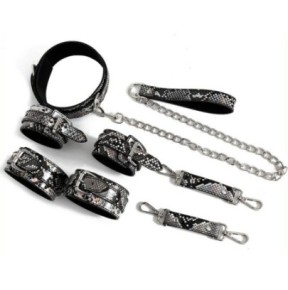 Kit Sm Snakine Collier et Menottes Noir-Argentés- Kit SM en stock sur Fun et plaisirs