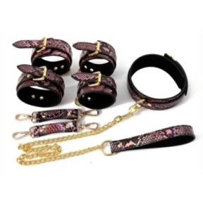 Kit Sm Snakine Collier et Menottes Noir-Rose- Kit SM en stock sur Fun et plaisirs