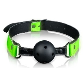 Bâillon Boule percée phosphorescent Gag Glow 45mm- Baillons BDSM en stock sur Fun et plaisirs