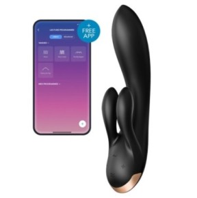 Vibro Rabbit connecté Double Flex Satisfyer 20cm Noir- Vibromasseurs Design en stock sur Fun et plaisirs