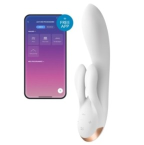 Vibro Rabbit connecté Double Flex Satisfyer 20cm Blanc- Vibromasseurs Design en stock sur Fun et plaisirs