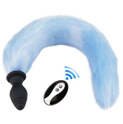 Plug Queue vibrant Fox Tail Vibe 6.5 x 3.2cm Queue 40cm Bleue- Plugs Vibrants en stock sur Fun et plaisirs