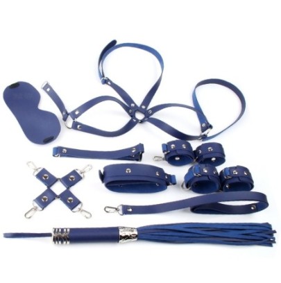 Coffret Bondage Sm Obedience 10 Pièces Bleu- Kit SM en stock sur Fun et plaisirs