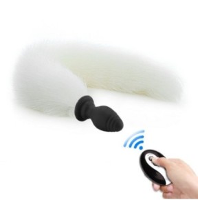 Plug Queue Vibrant Fox Tail Vibe 6.5 x 3.2cm - Queue 40cm Blanche- Plugs Vibrants en stock sur Fun et plaisirs